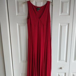 Ralph Lauren Red Rayon Flared Dress